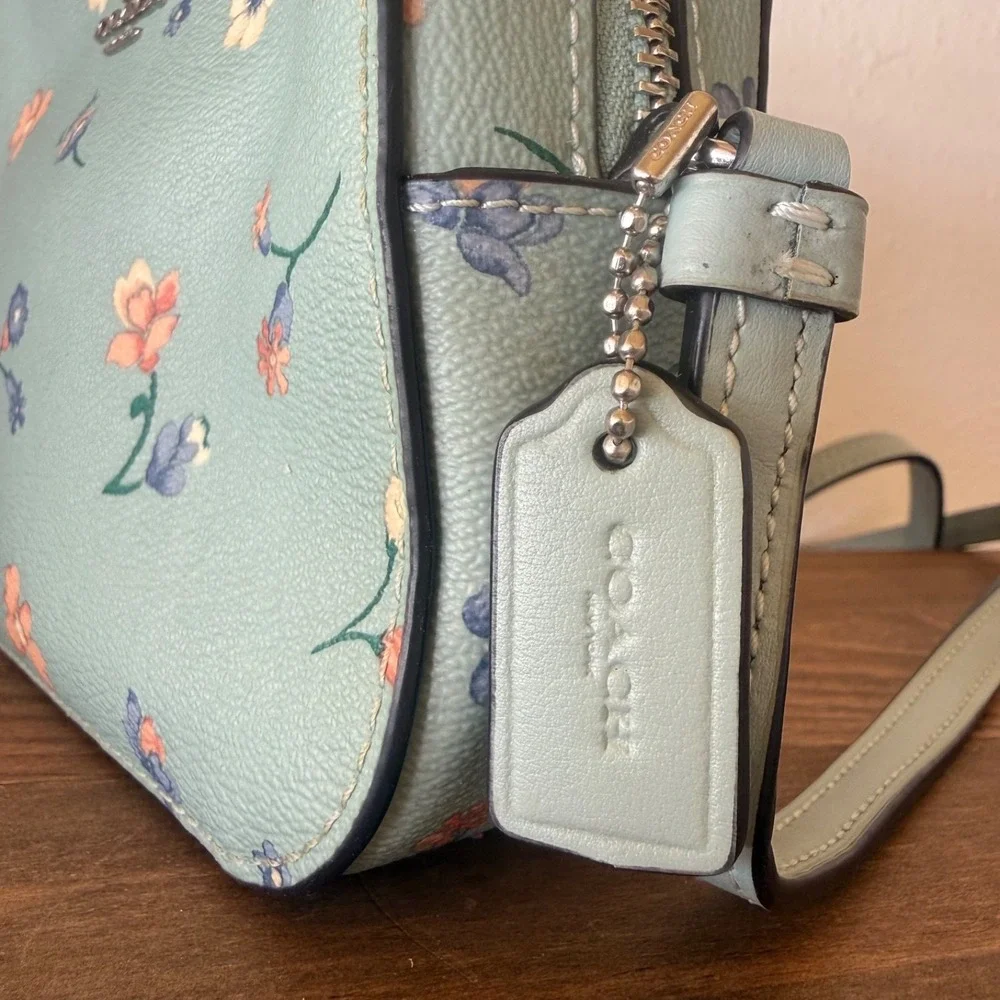Coach C8699 Mystical Floral Print Mini Camera Crossbody Bag Light‎ Teal